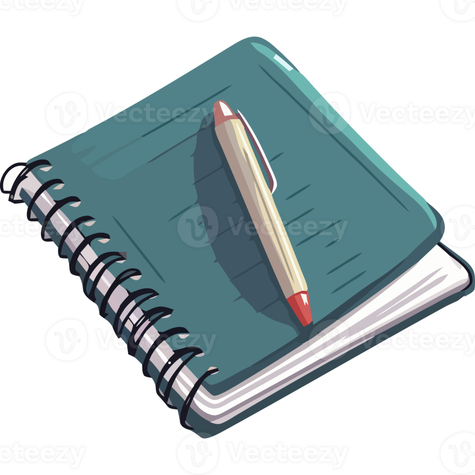 A notebook with a pen and pencil on it png