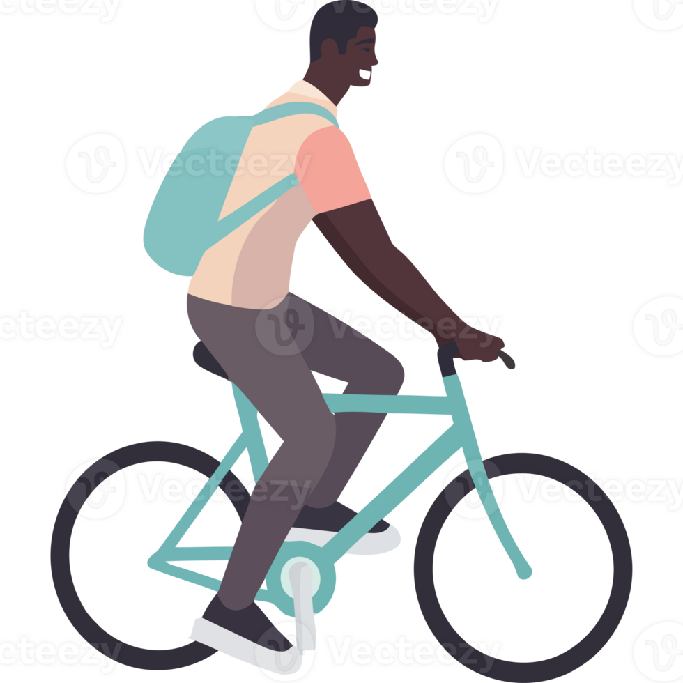 A man riding a bike with a backpack png
