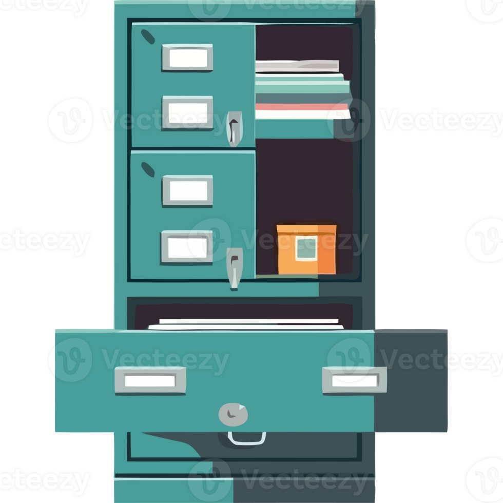 File cabinet with file folders and papers png
