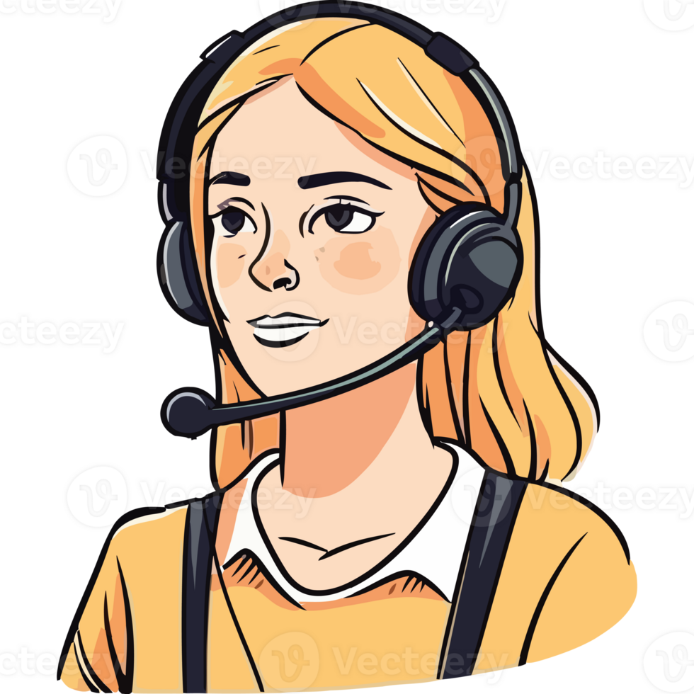 A cartoon woman wearing a headset and headphones png