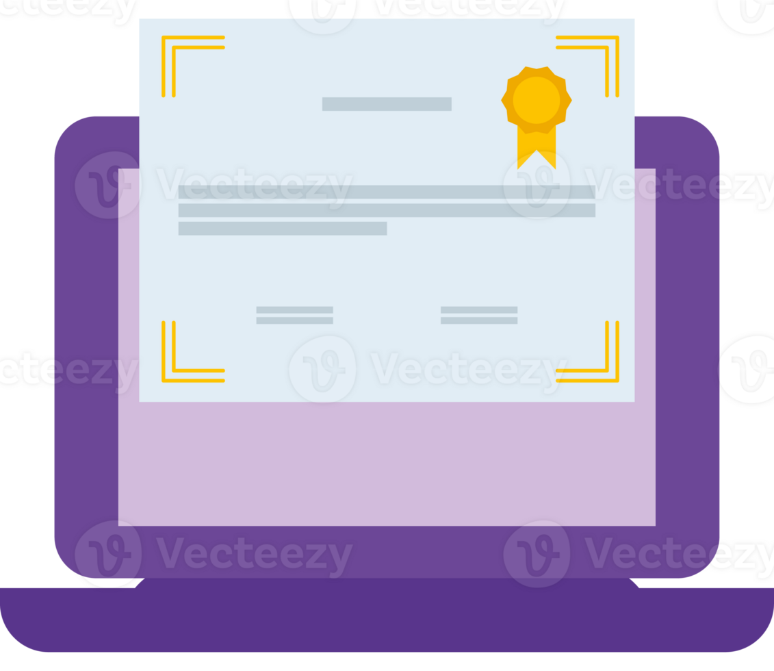 A laptop with a certificate on it png