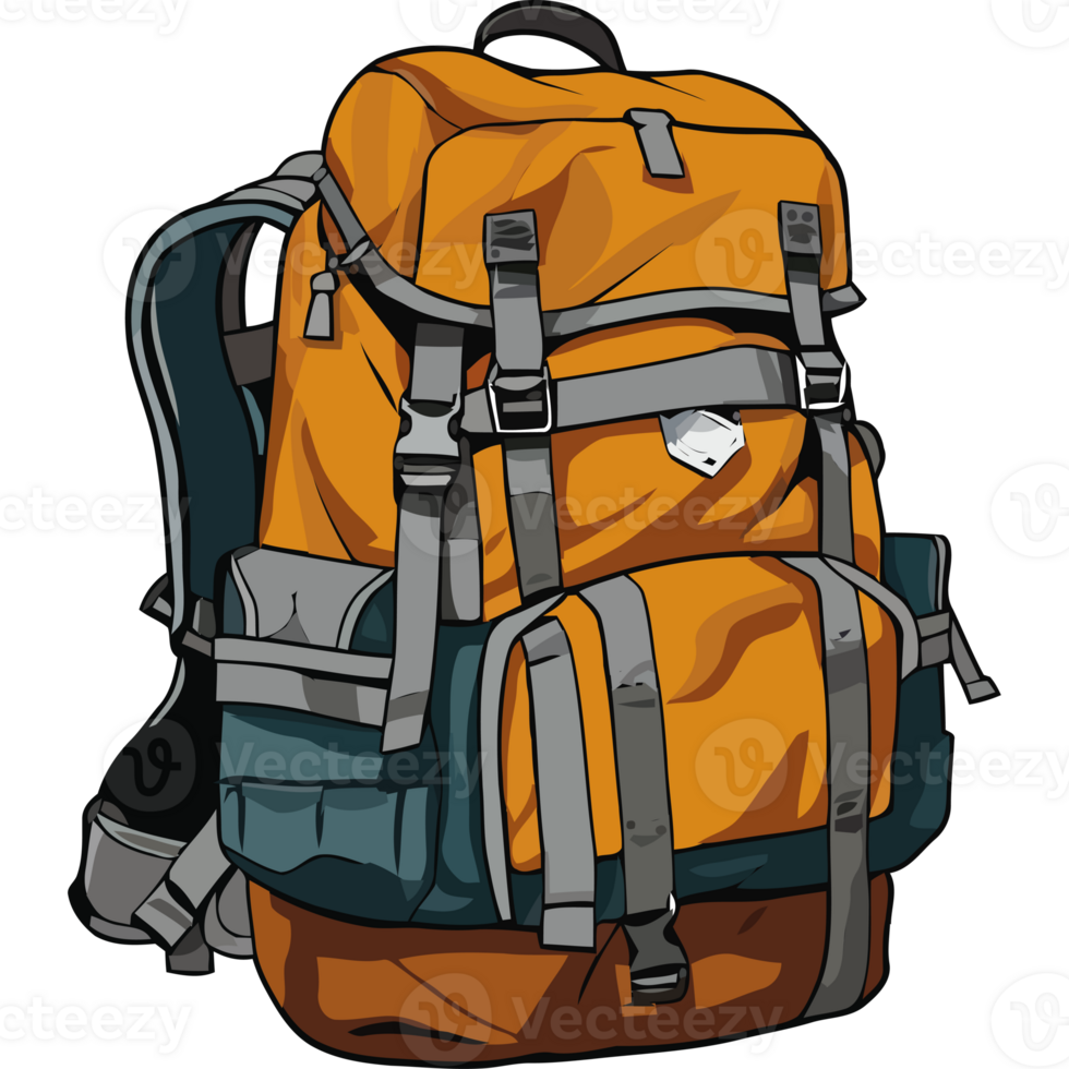 An orange backpack with straps and straps png