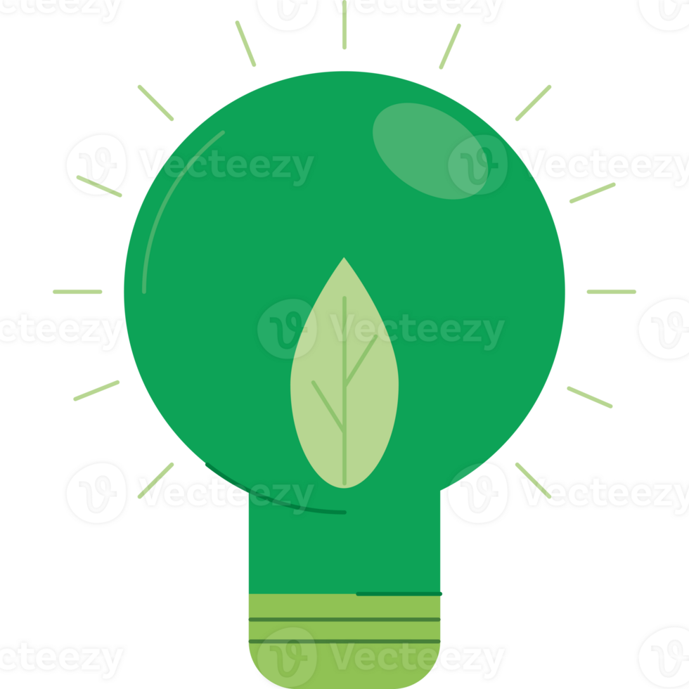 A green light bulb with a leaf on it png