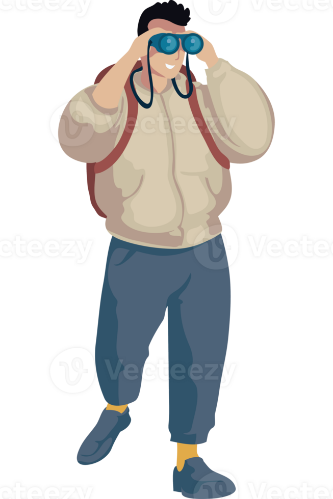 A cartoon man with a backpack and binoculars png