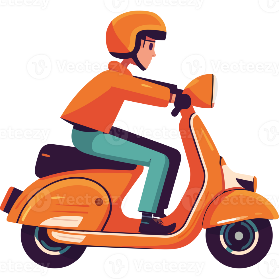 A man riding on a scooter with an orange helmet png