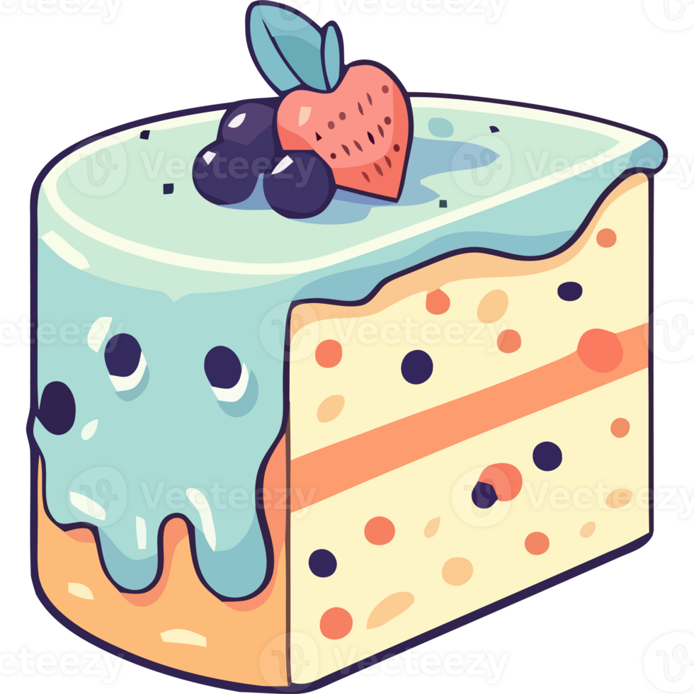 A slice of cake with blueberries and strawberries png