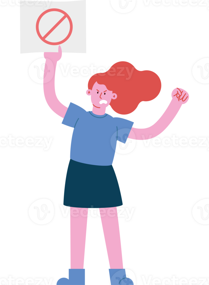 A cartoon woman holding up a sign that says no png