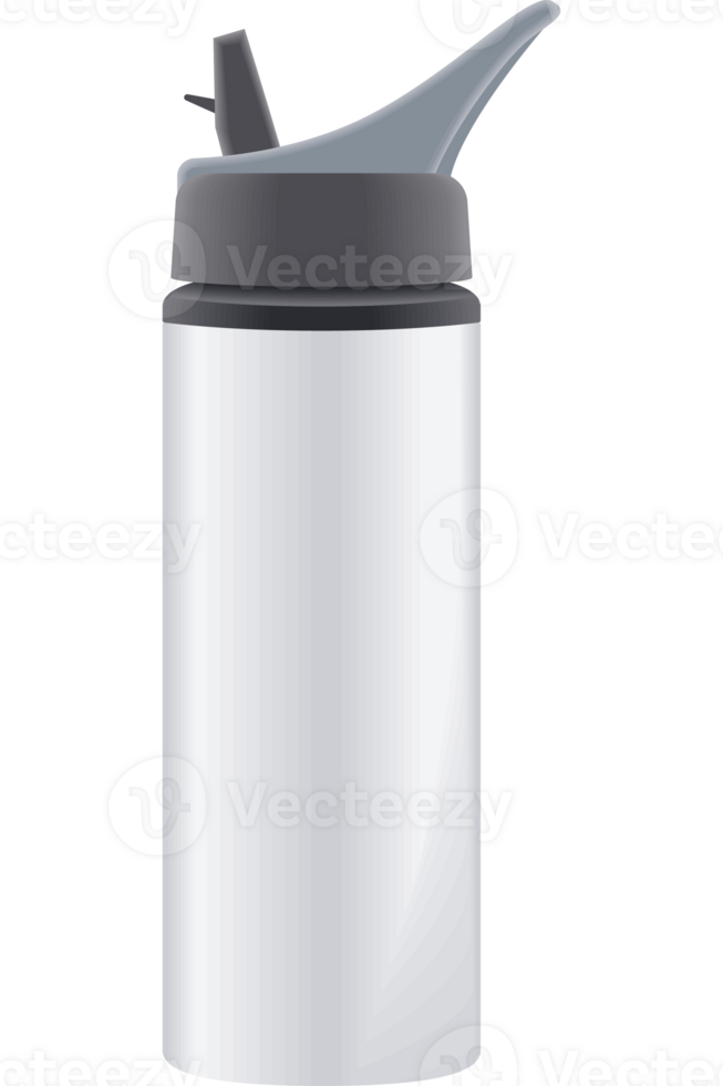 A white water bottle with a black lid png