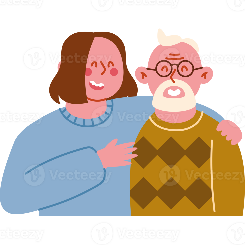 An elderly couple hugging each other png