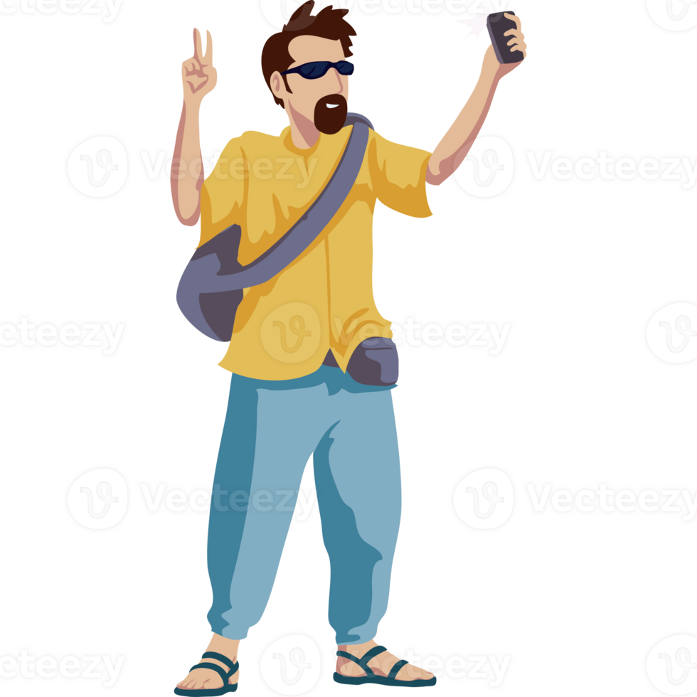 A man with a camera and a peace sign png
