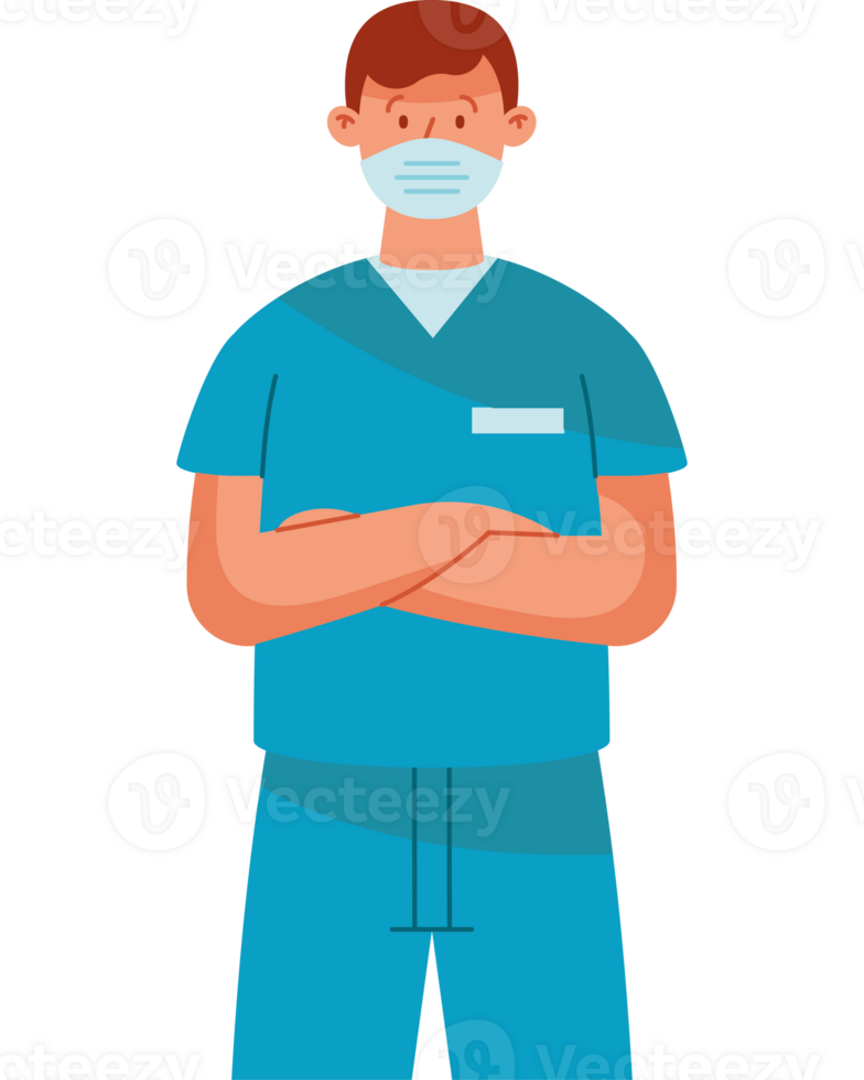 A man in scrubs standing with his arms crossed png
