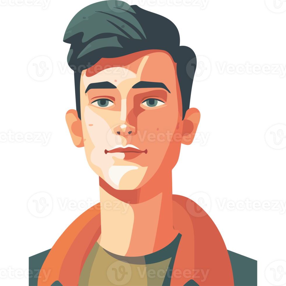 A cartoon man with a black hair and green eyes png