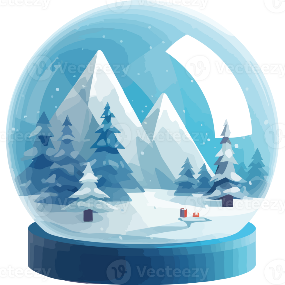 Snow globe with trees and mountains in it png