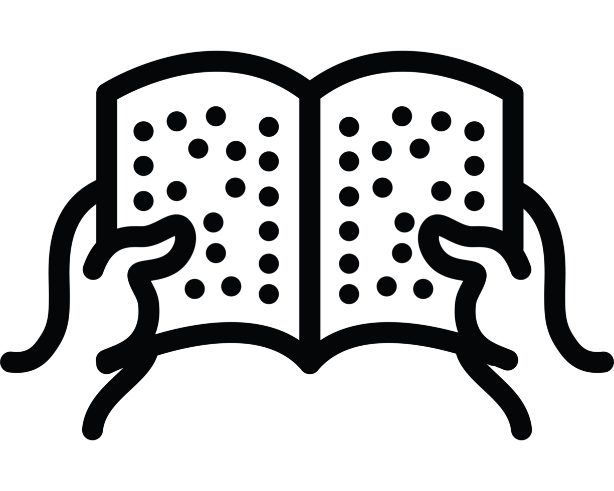 A black and white image of a book with hands holding it png