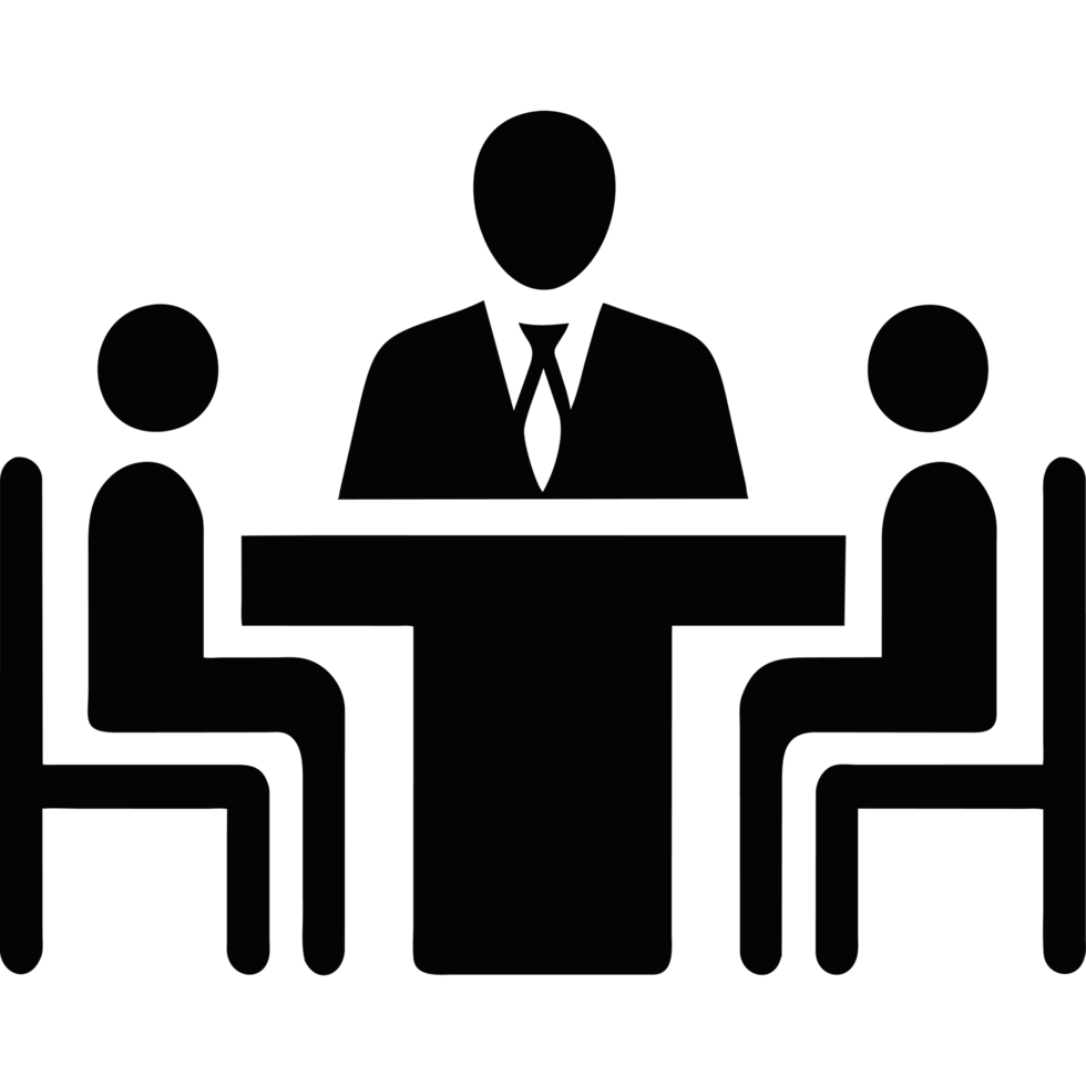 A black and white image of a meeting room with people sitting at a table png
