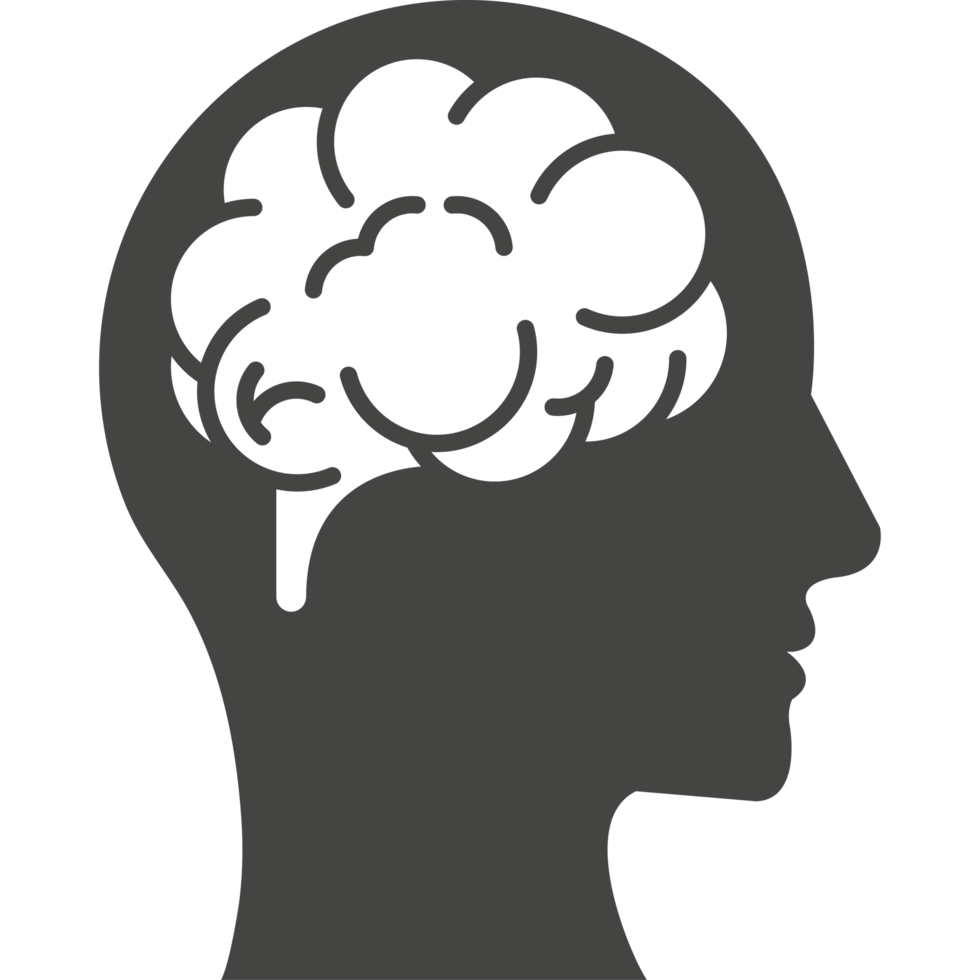 A silhouette of a man's head with a brain in it png
