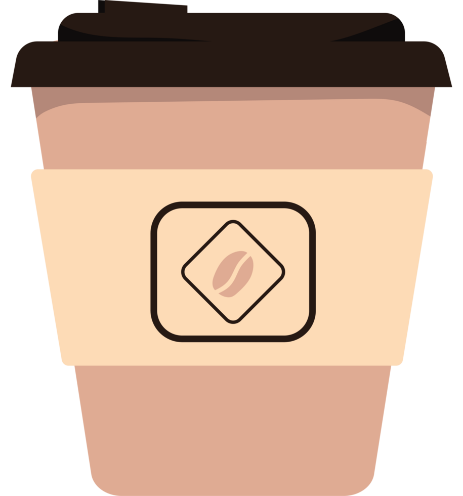 A coffee cup with a lid and a sticker png