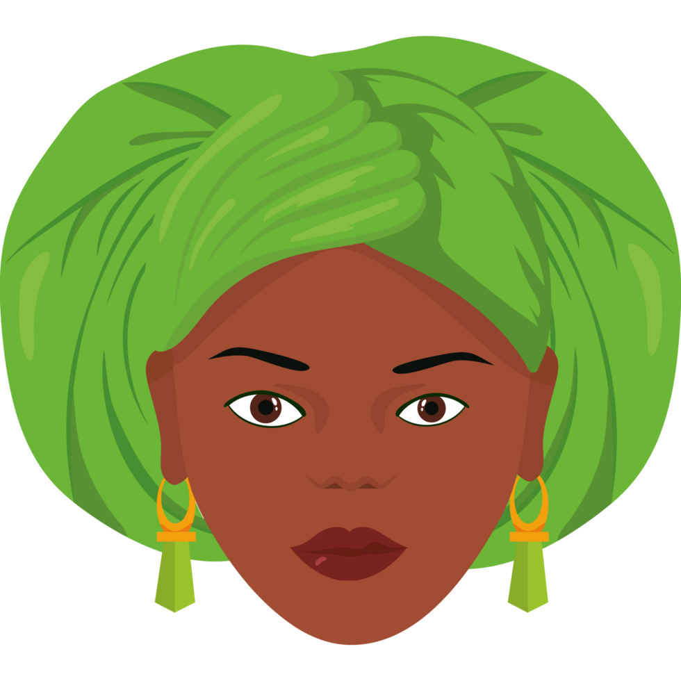 An african woman with green hair and earrings png