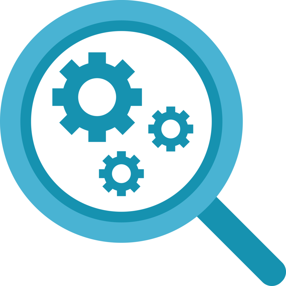 Magnifying glass icon with gears png