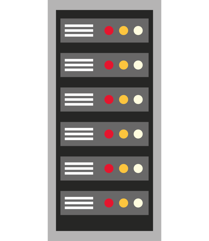 A server rack with red, yellow and green buttons png