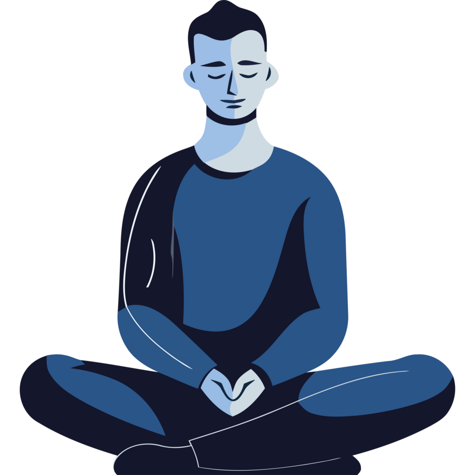 A man sitting in a lotus position with his eyes closed png