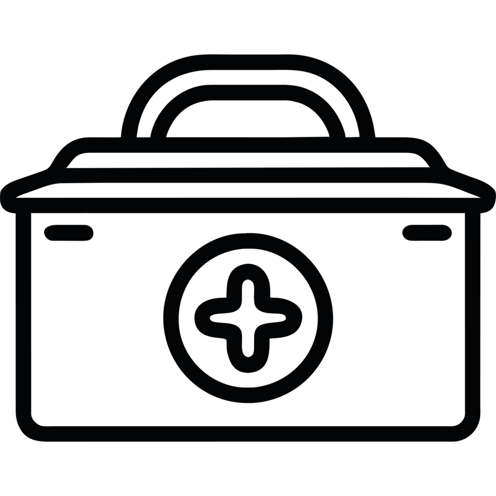 A black and white image of a first aid kit png