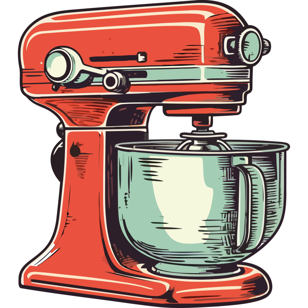 A red mixer with a bowl on top png