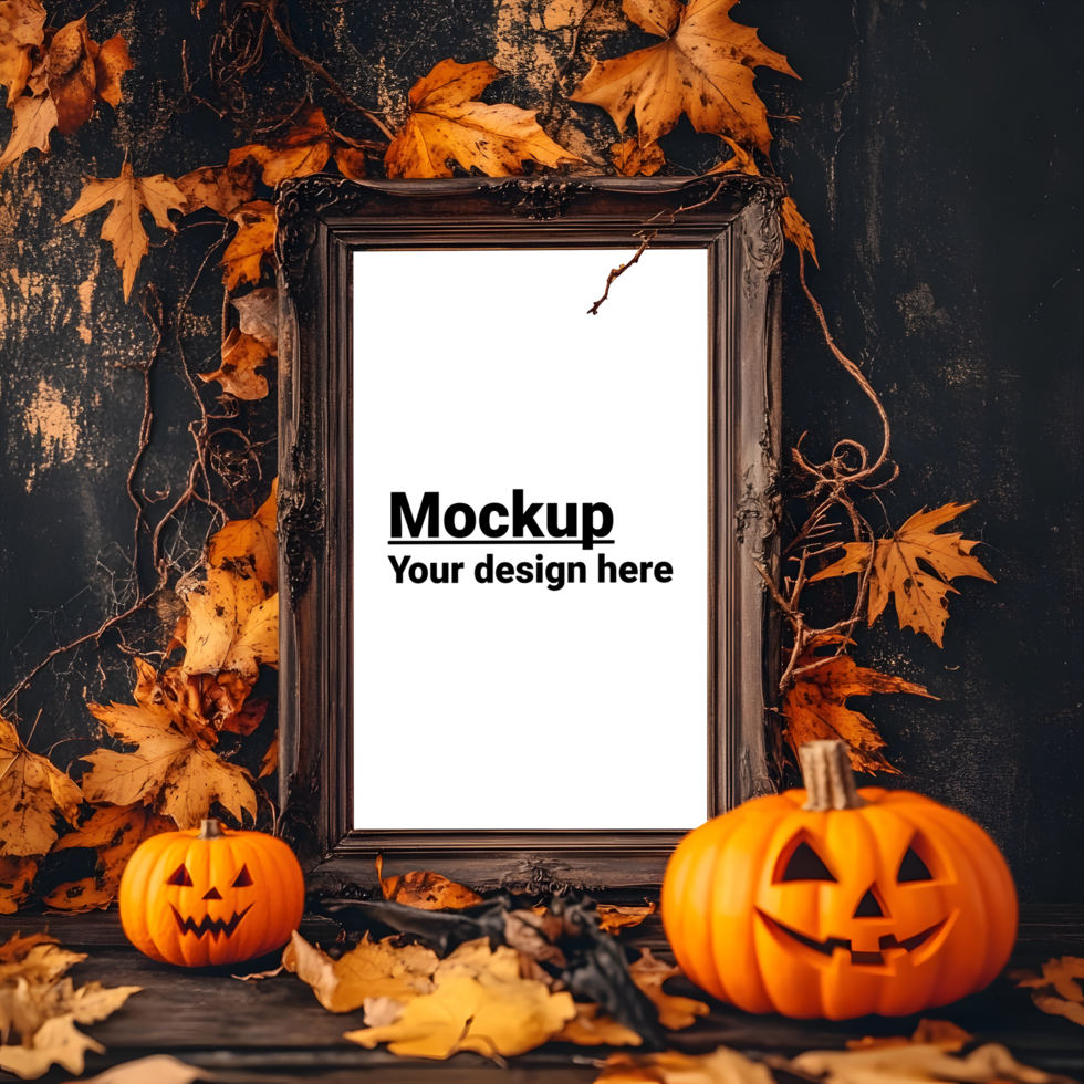 Halloween pumpkins and frame mockup psd