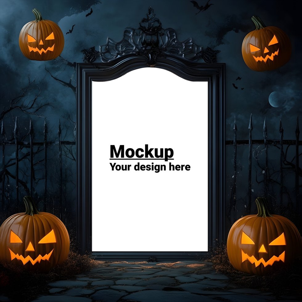 Halloween pumpkins and a door mockup psd