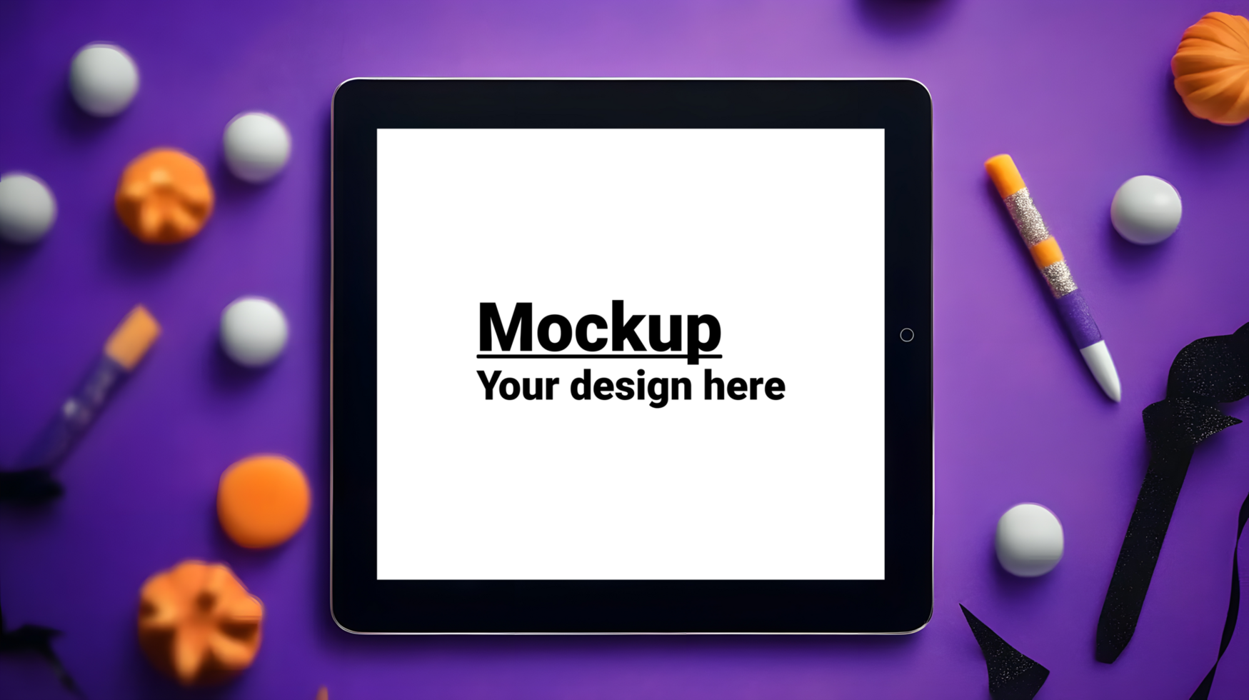 Tablet mockup on purple background on Halloween theme psd