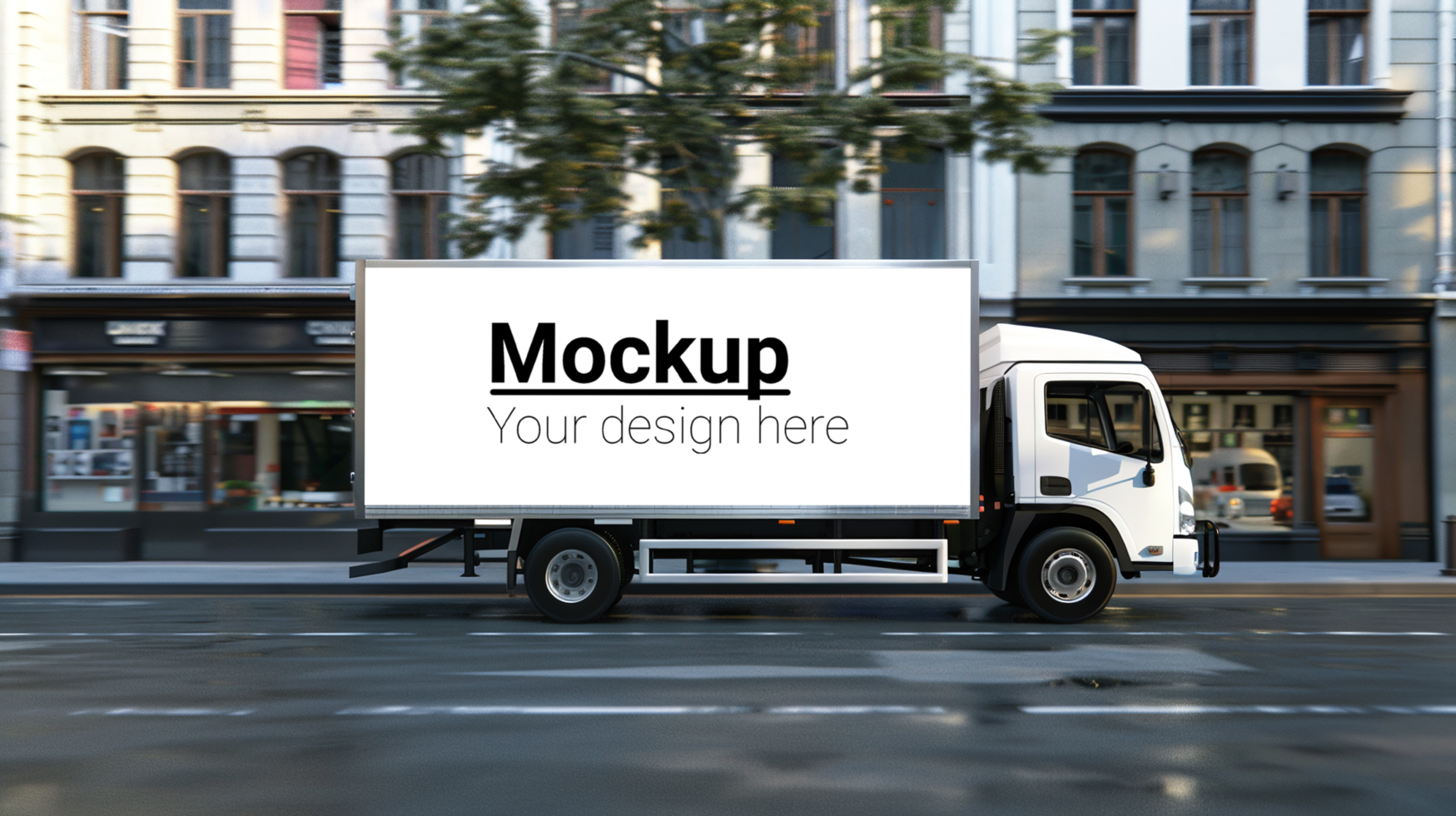 A white truck with a mockup on the side of the road psd