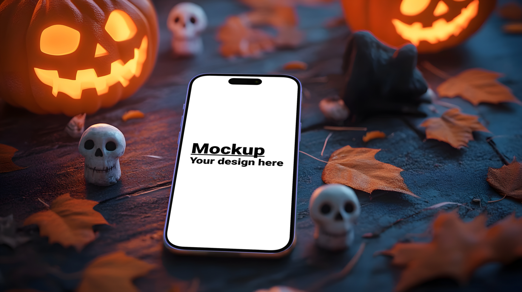 Phone mockup on a Halloween background psd