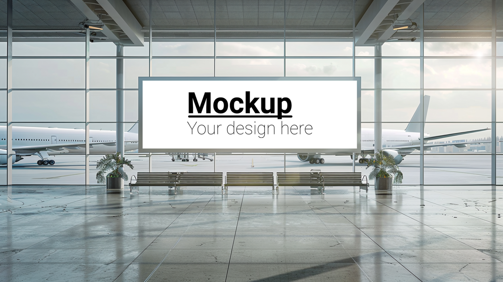 Mockup of a billboard in an airport lobby psd