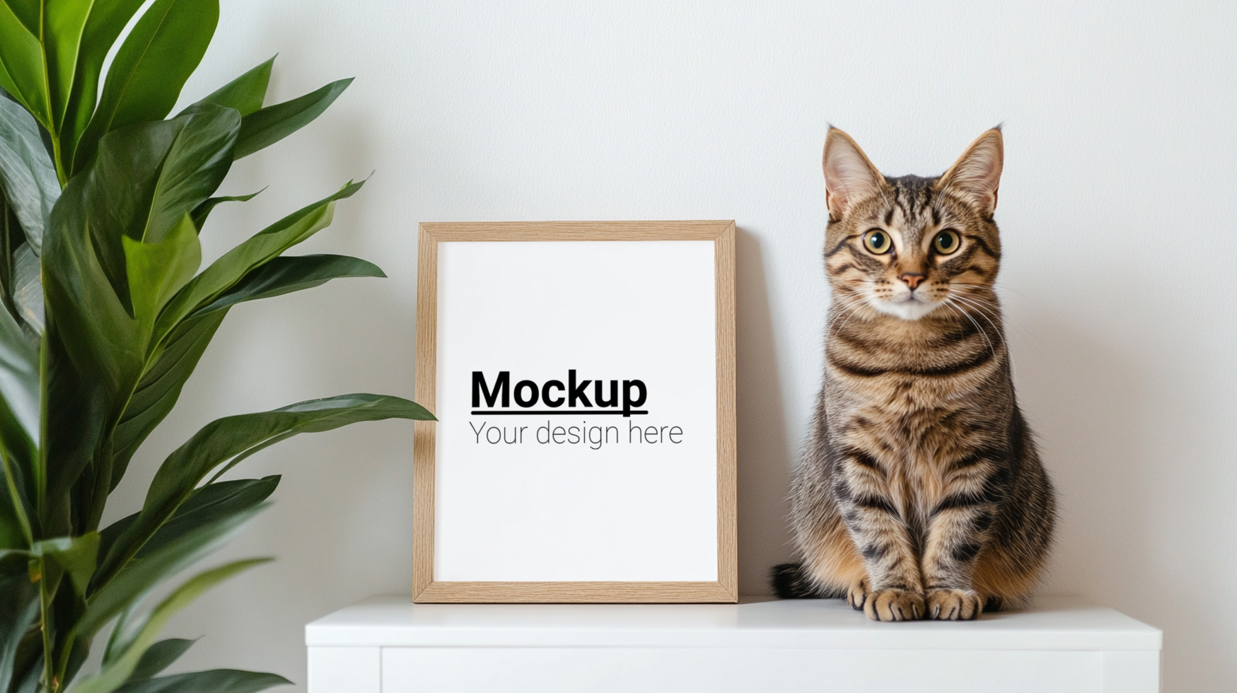 Cat mockup on white shelf psd