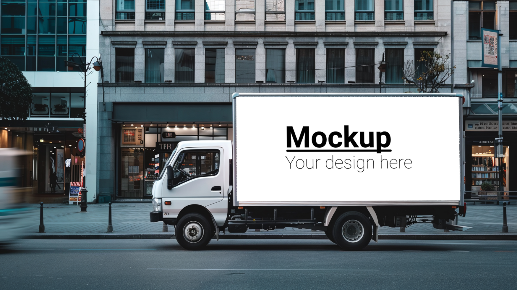 A white truck with a mockup on the side of the road psd