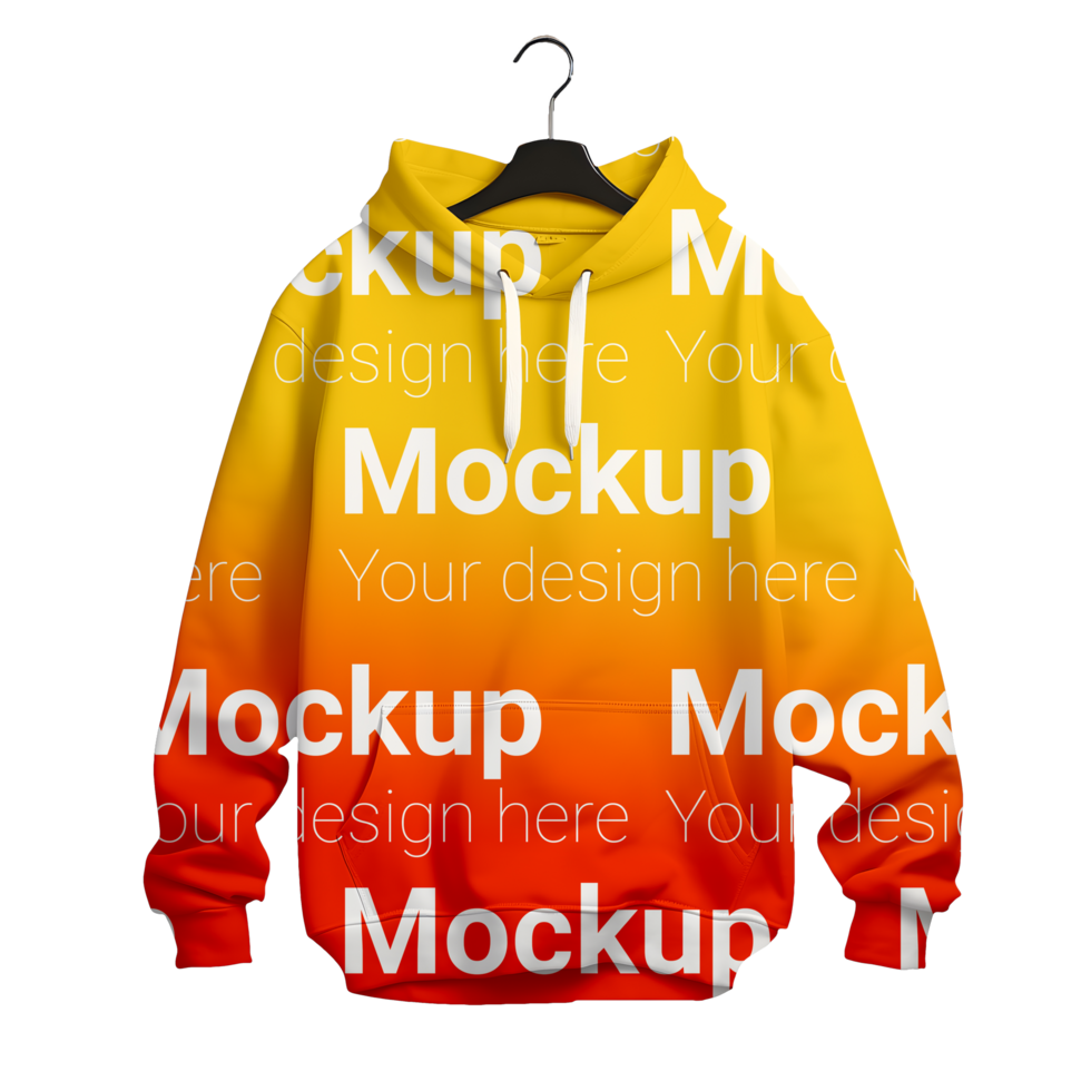 Mockup of hooded sweatshirt on dark hanger front view without background psd