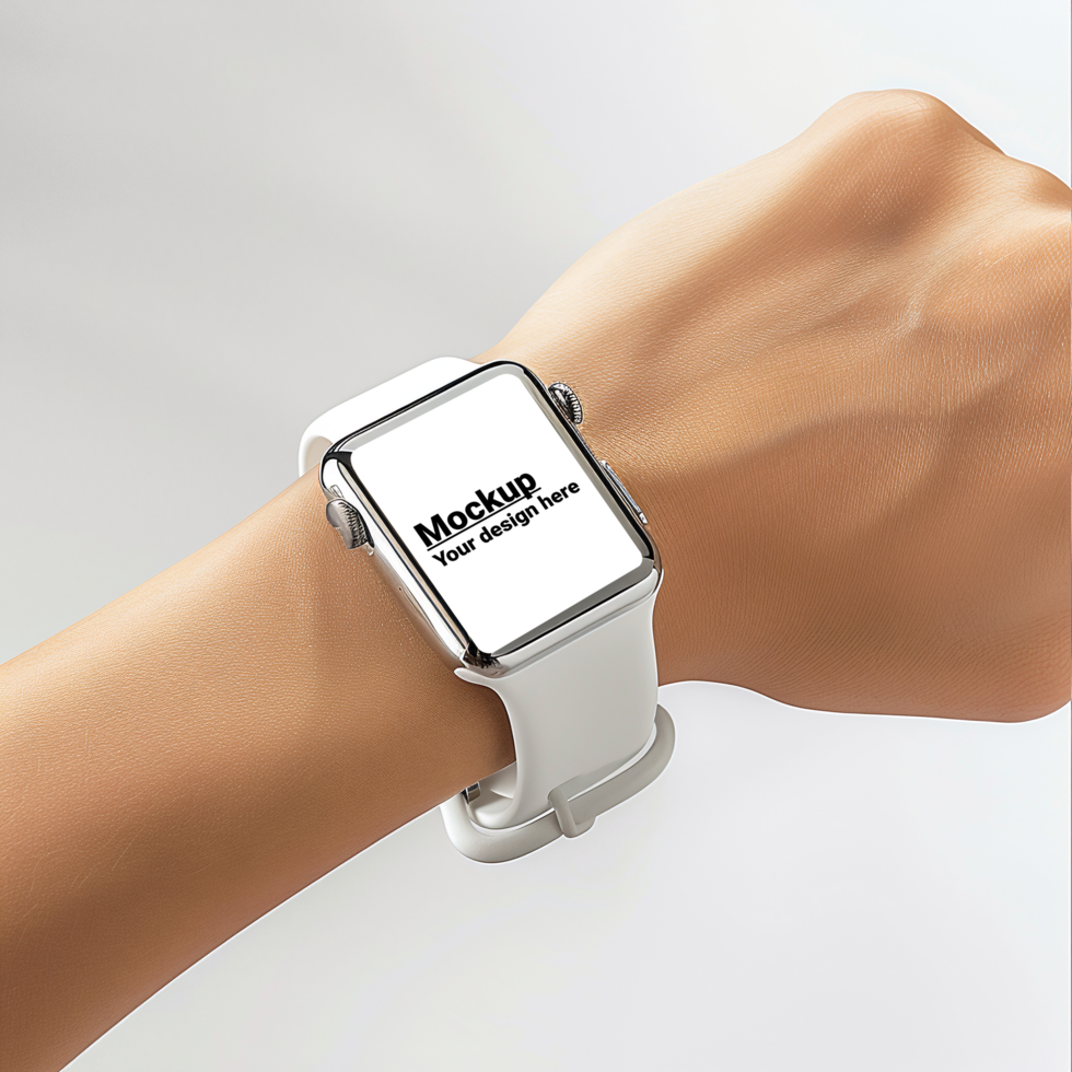 Mockup of a white smartwatch on a wrist psd