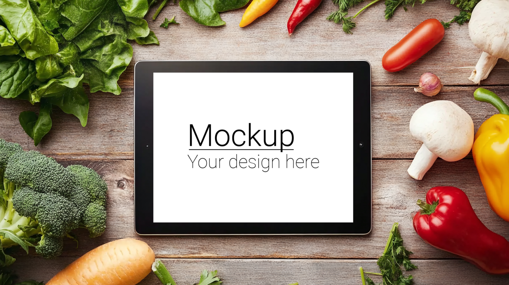 Tablet with mockup on wooden background psd