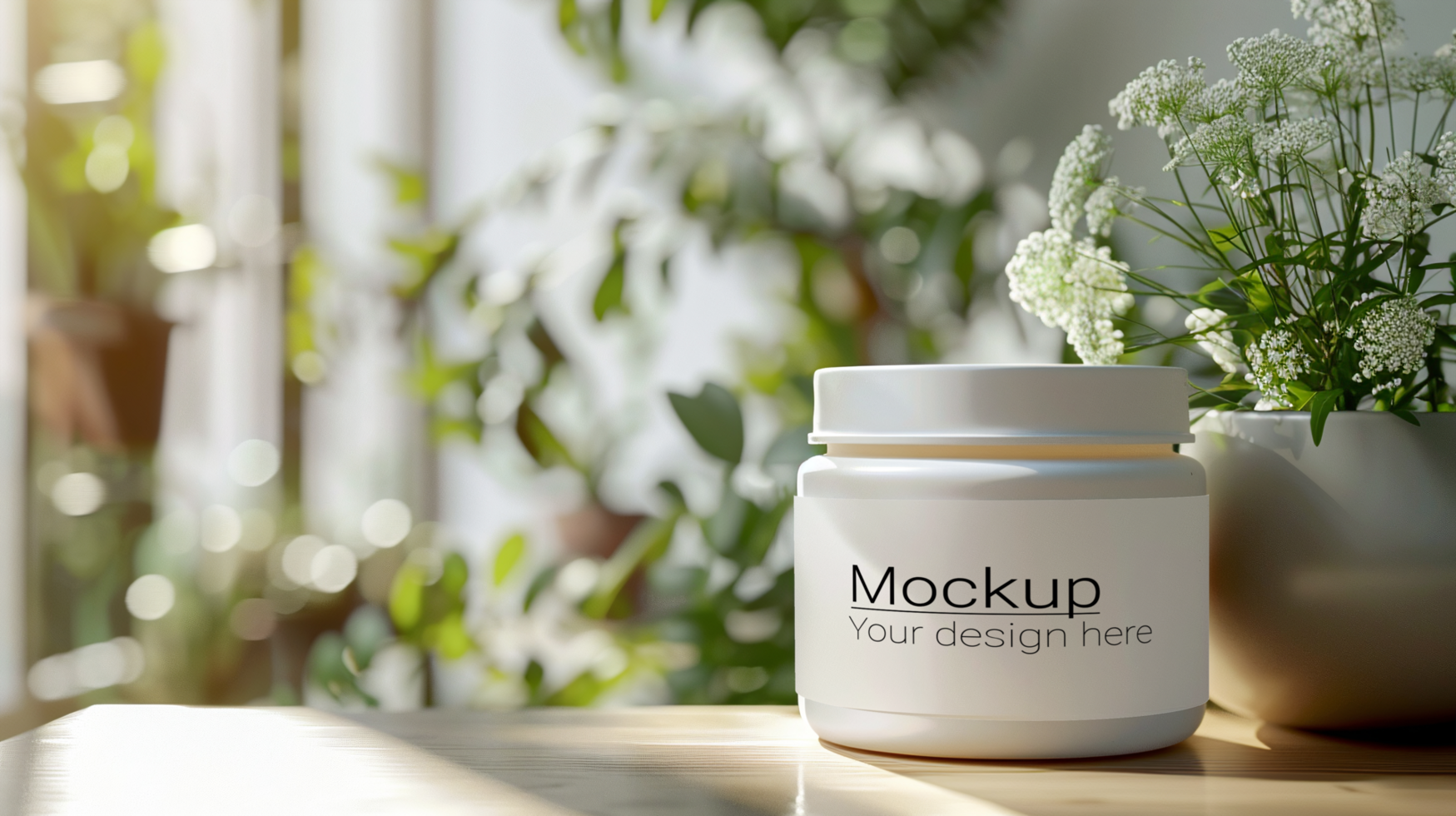 Mockup of a jar of pills on a table psd