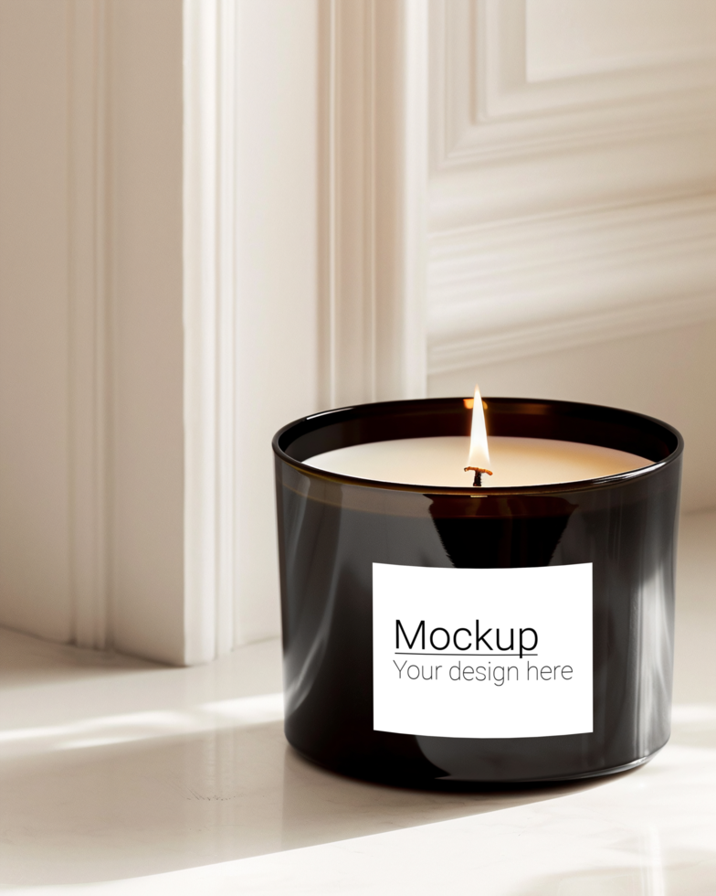Mockup of a candle label on a calm and gentle background psd