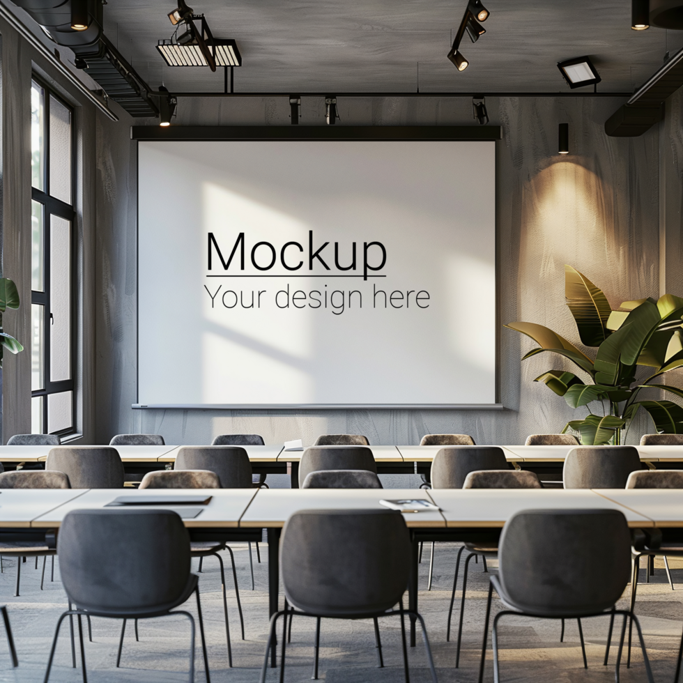 A conference room with chairs and a projector screen psd