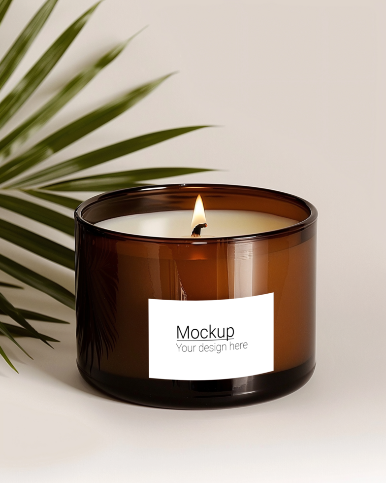 Mockup of a candle label on a calm and gentle background psd