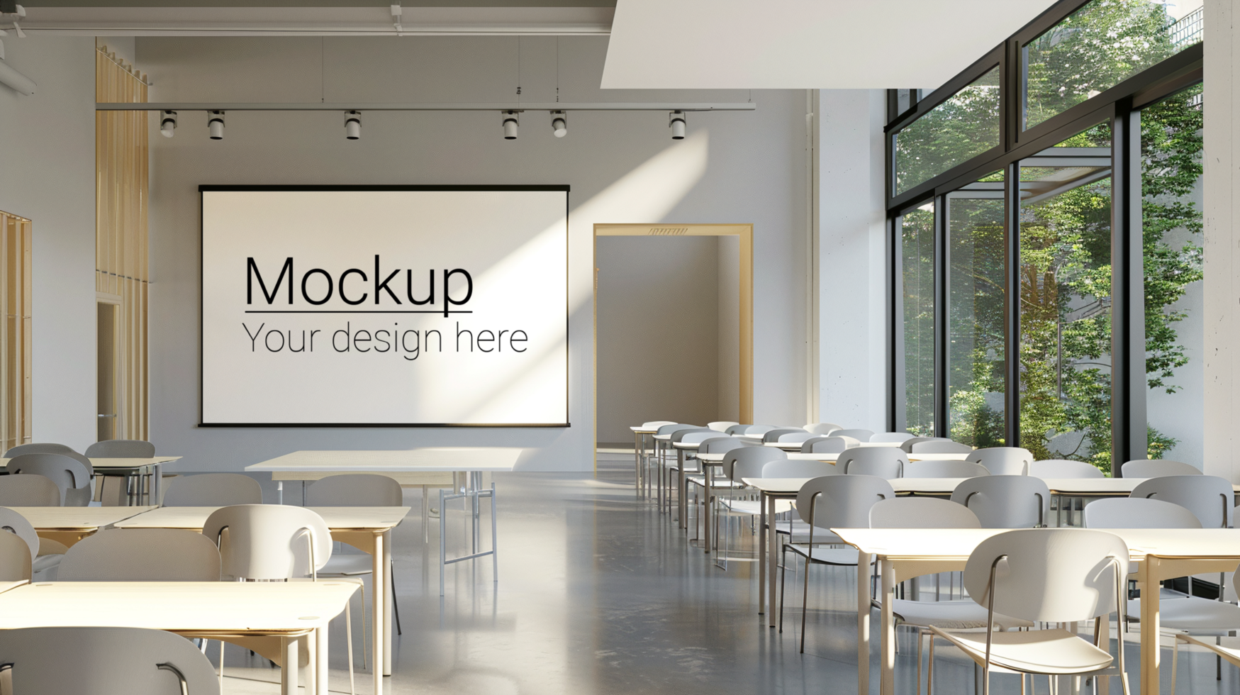 A modern office with a large screen psd