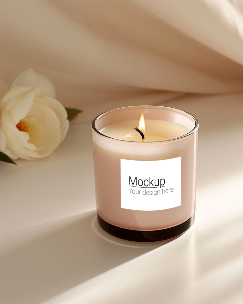 Mockup of a candle label on a calm and gentle background psd