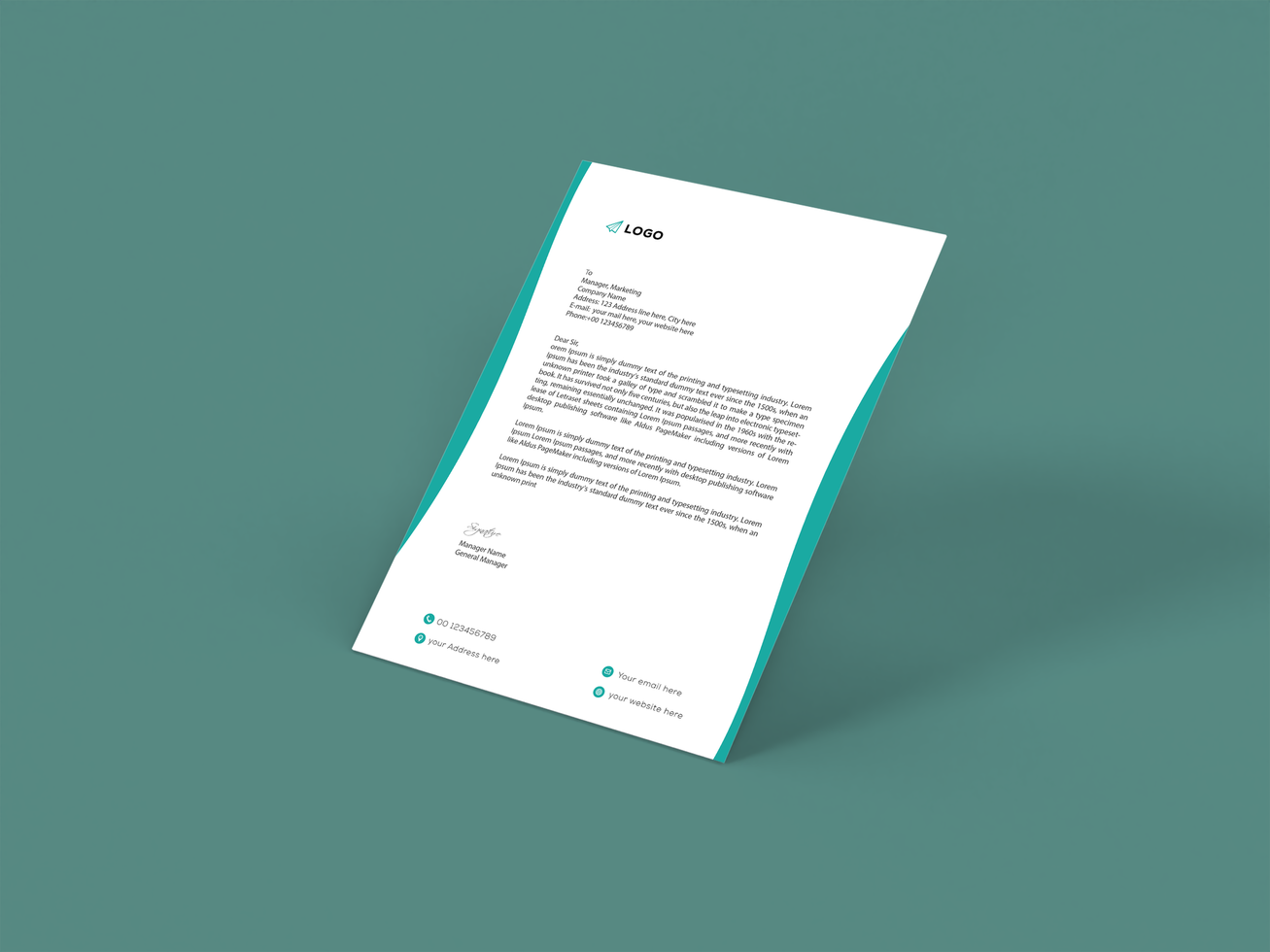 Right Isolated View Letterhead mockup template. psd