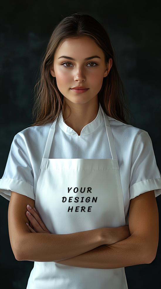 A woman in a chef's uniform with her arms crossed psd
