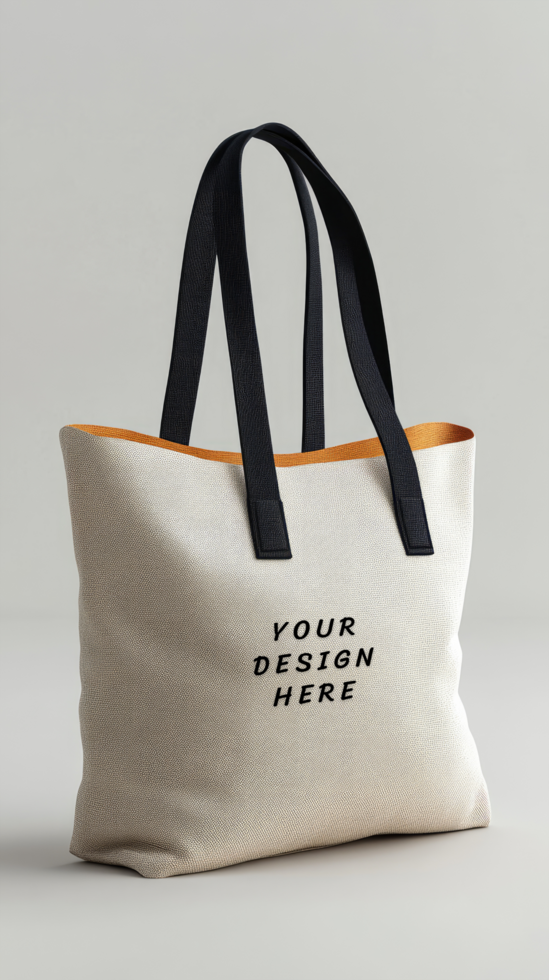 Canvas tote bag mockup with black strap on white background psd