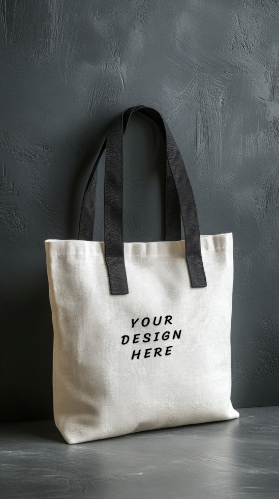 White canvas tote bag mockup with black strap psd