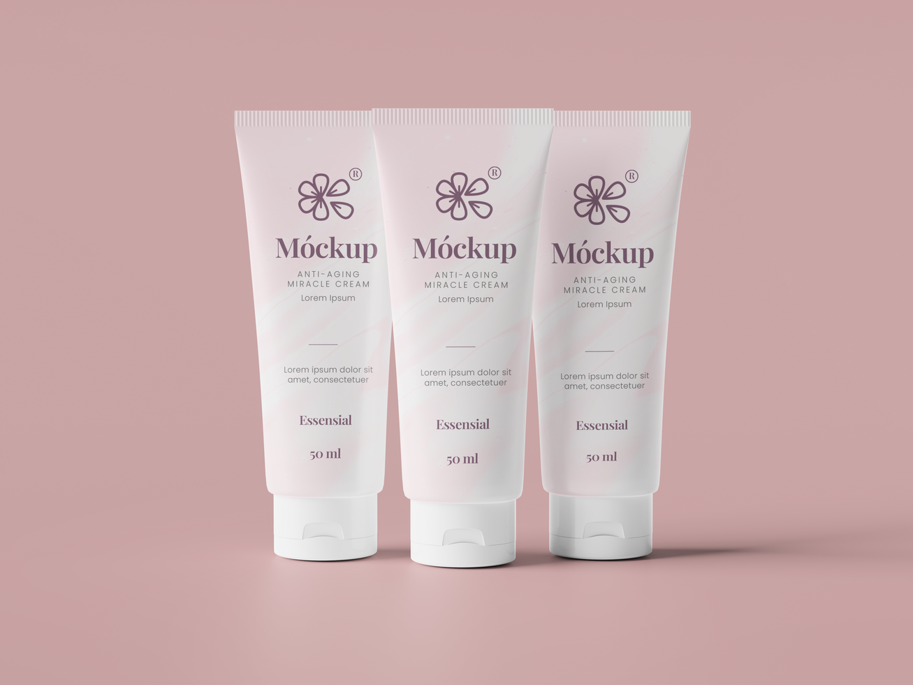 Mockup Three tubes of makeup on a pink background psd