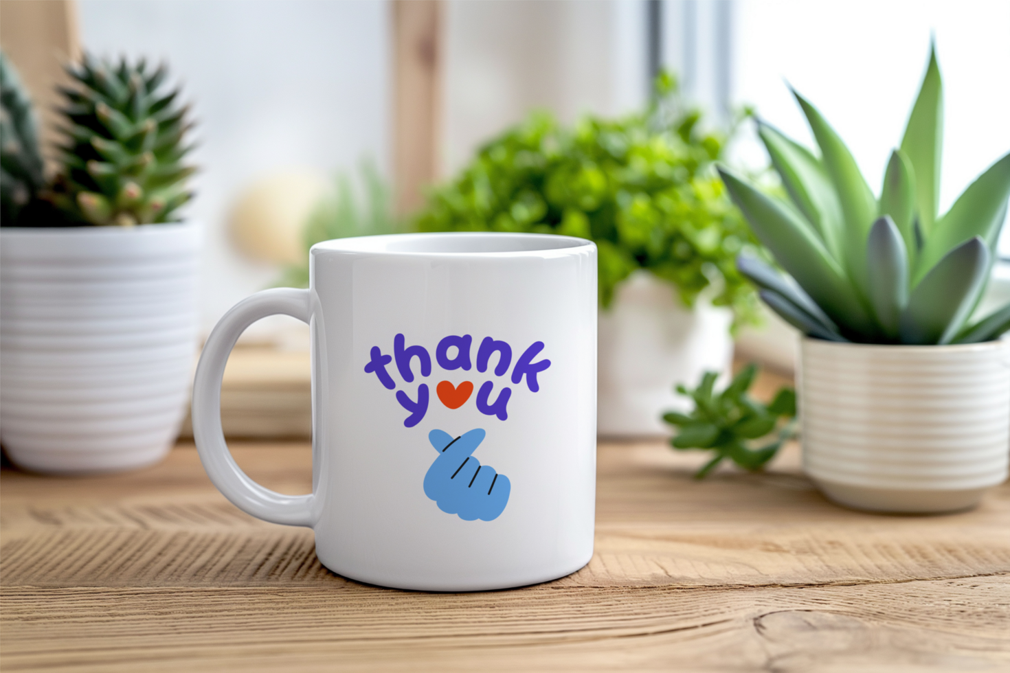 Mug on wood background mock up psd